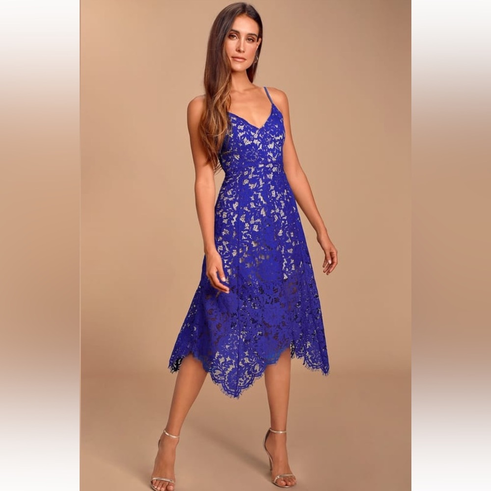 Lulus One Wish Royal Blue Lace Midi Dress